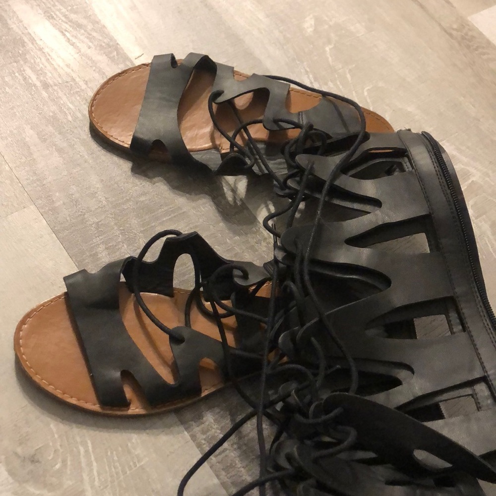 High Knee Black Gladiator Sandals